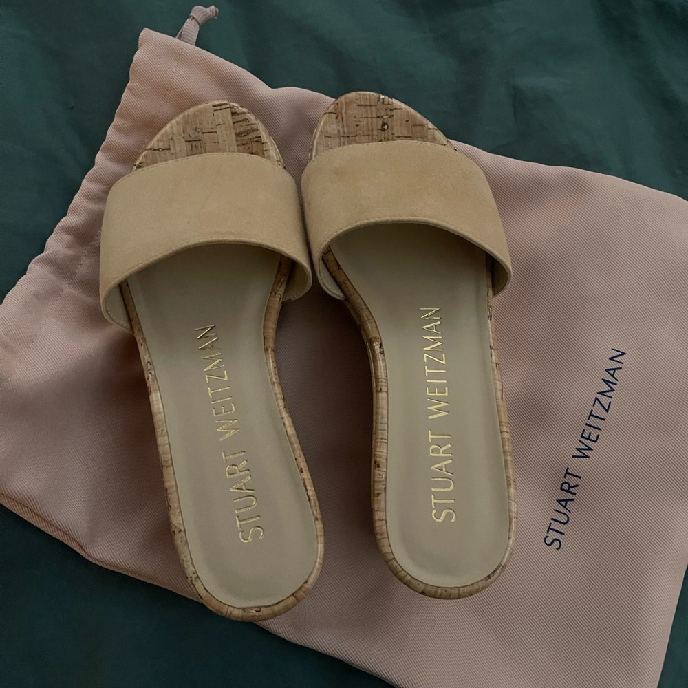 Stuart Weitzman Suede Cork Slide Sandals-Size 6 *Only worn once*
